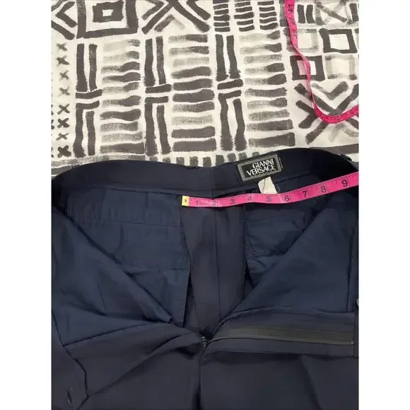 VTG GIANNI VERSACE COUTURE MENS DRESS PANTS NAVY BLUE 34x31 ITALY WOOL VGC!